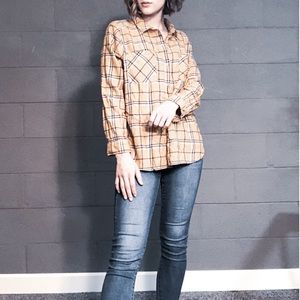 Yellow flannel button down shirt